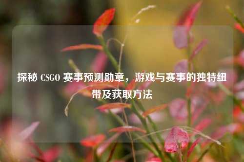 探秘 CSGO 赛事预测勋章,游戏与赛事的独特纽带及获取方法